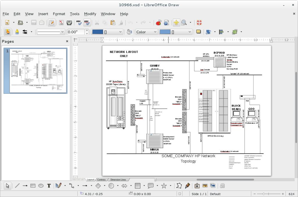 Screenshot of LibreOffice Draw opening up a Visio VSD diagram.