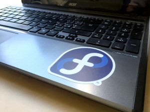 Fedora sticker on laptop