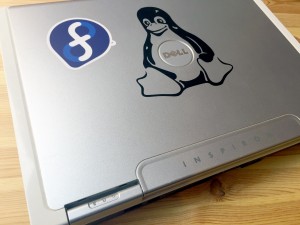 Fedora sticker on laptop cover