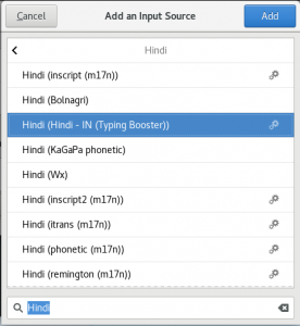 Selecting Hindi keyboard in Gnome control center