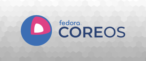 The Fedora CoreOS logo on a gray background.