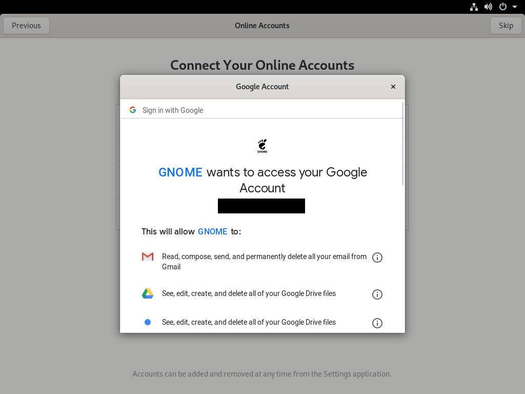 Online account access request dialog