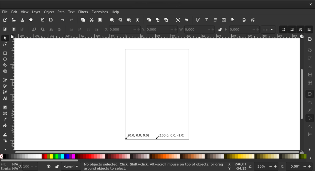 Inkscape with document setup and the orientation points