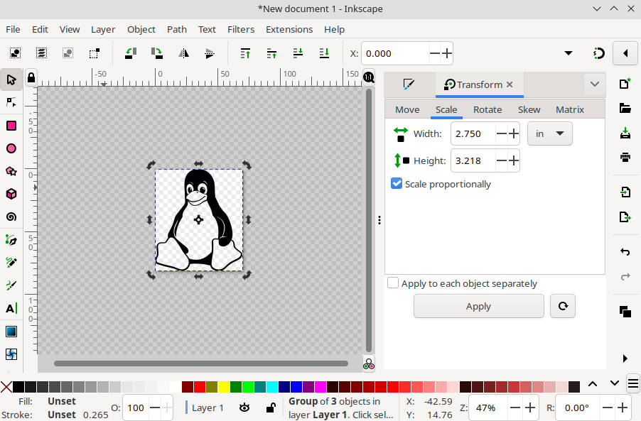 Tux in a resized document that fits closely