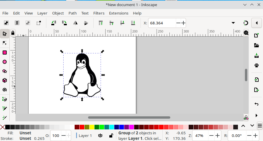 Image of Tux imported into an Inkscape document