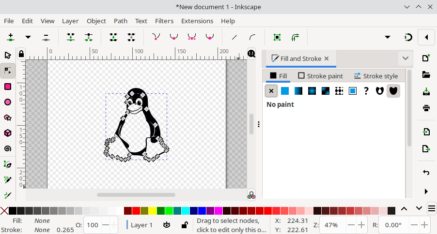 The central portion of Tux that was formerly white is now transparent