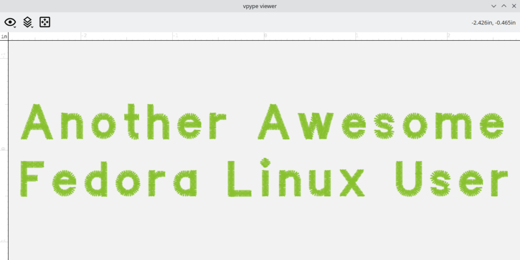Illustration showing a green stitch pattern that forms the txt, Another Awesome Fedora Linux User
