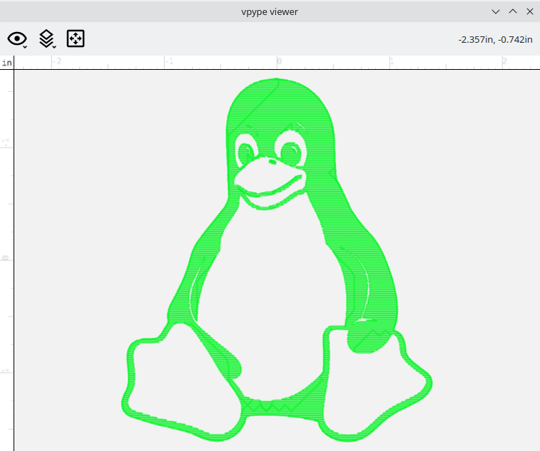 Image of Tux created from the DST file and shown using Vpype-embroider