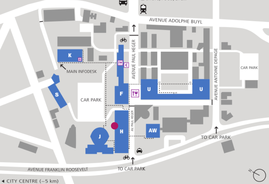 Map of the ULB campus with a mark of the building H, where the Fedora Project booth will be