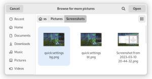 GTK 4.10's new file chooser, showing the icon view with image previews.