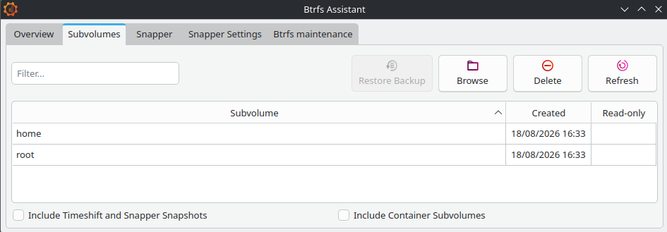 graphical viewing of btrfs sub-volumes using btrfs-assistant