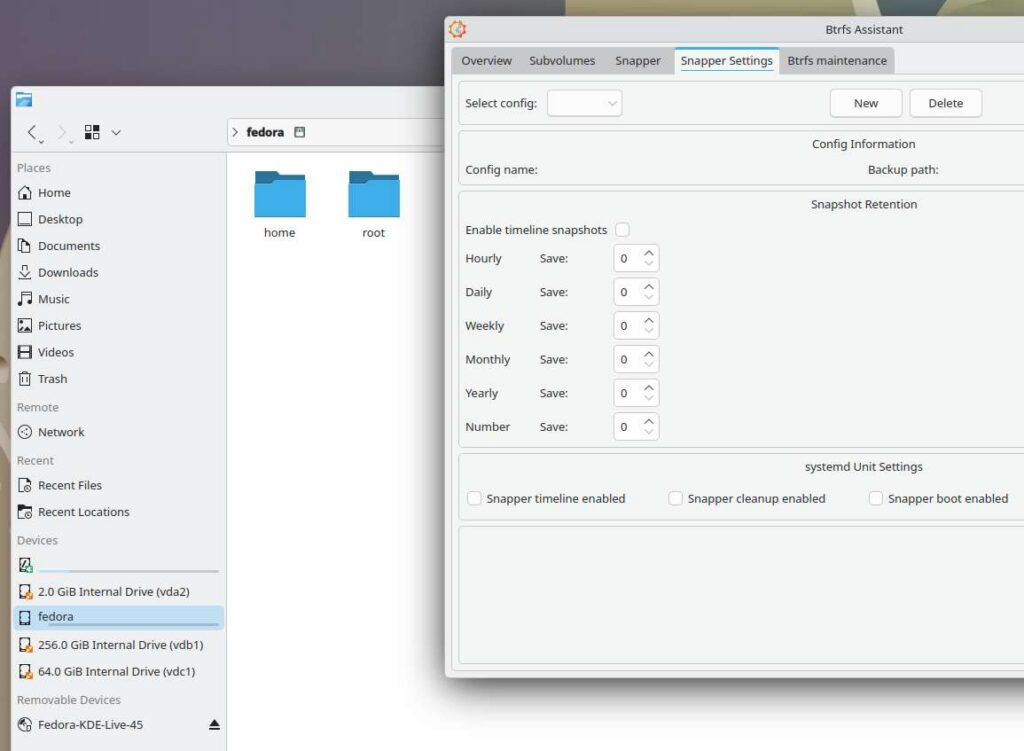 using live boot to view btrfs sub-volumes and snapper configs to setup automated snapshots