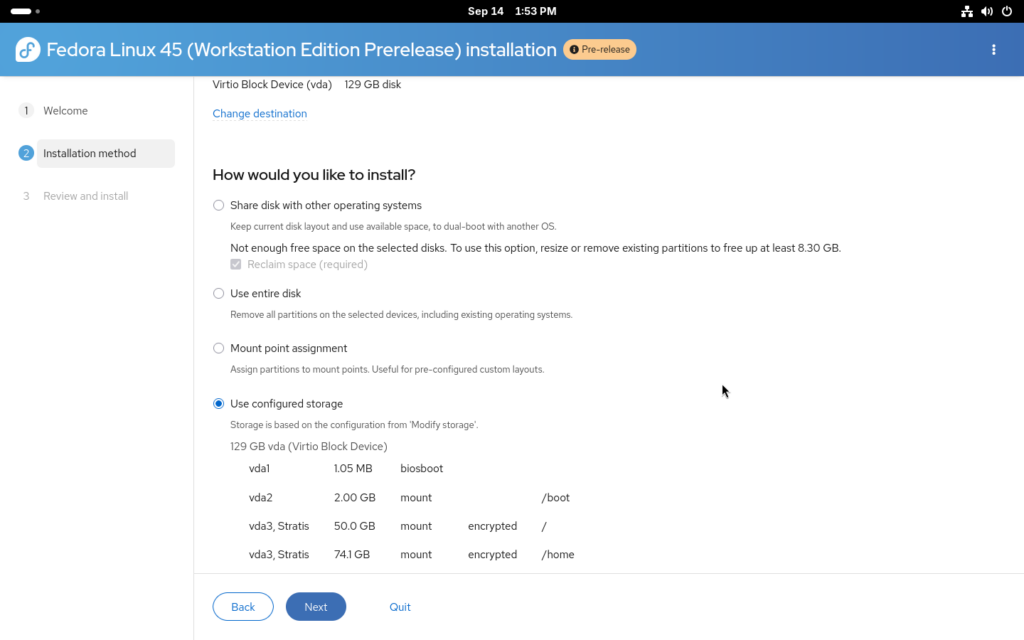 Using configured storage in the Anaconda installer